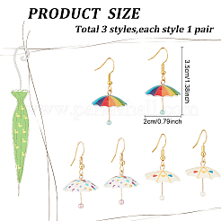 3 Pairs 3 Colors 3D Umbrella Acrylic Dangle Earrings&nbsp;EJEW-AN0002-97