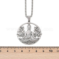 201 Stainless Steel Hollow Buddha Yoga Flower Pendant Necklaces for Women&nbsp;NJEW-K283-06P