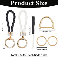 2Pcs 2 Colors PU Leather and Alloy Rhinestone Braided Keychain&nbsp;KEYC-CL0001-16