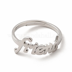 Non-Tarnish 304 Stainless Steel Word Friend Adjustable Ring for Women&nbsp;RJEW-B027-07P