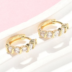 Flat Round Brass Micro Pave Clear Cubic Zirconia Hoop Earrings&nbsp;EJEW-Z102-19G