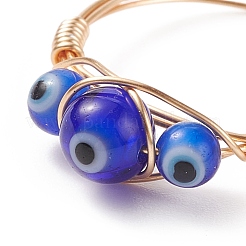 Round Lampwork Evil Eye Braided Finger Ring&nbsp;RJEW-JR00510