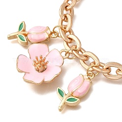 Alloy Enamel Pink Flower Charm Zinc Alloy Cable Chain Bag Decorative Chains&nbsp;AJEW-BA00163