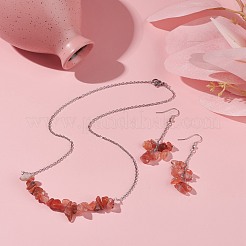 Natural Red Agate Chips Beaded Jewelry Set&nbsp;SJEW-JS01231-04
