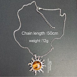 Natural Tiger Eye Sun Pendant Alloy Chain Vintage Necklaces&nbsp;WB3716-12