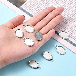 Tibetan Style Antique Silver Alloy Flat Oval Pendant Cabochon Settings&nbsp;X-TIBEP-M022-36AS