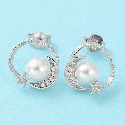 Shell Pearl Dangle Stud Earrings&nbsp;EJEW-Z024-09A-P