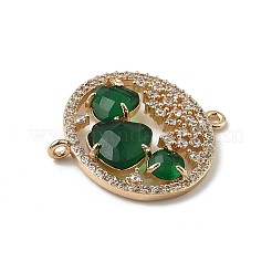 Brass Micro Pave Clear Cubic Zirconia and Glass Oval Connector Charms&nbsp;KK-I276-31G-A