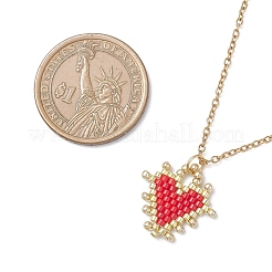 Handmade Glass Seed Beaded Heart Pendant 304 Stainless Steel Cable Chain Necklaces for Women&nbsp;NJEW-MZ00137