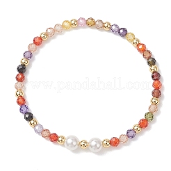 Cubic Zirconia & Shell Pearl Round Beaded Stretch Bracelets for Women&nbsp;BJEW-JB13280