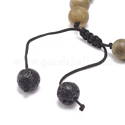 Natural Lava Rock & Wood Braided Bead Bracelet&nbsp;BJEW-JB08537