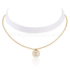 Alloy Enamel Letter Pendant Single Face White Velvet Ribbon & Brass Chain Double Layered Choker Necklaces&nbsp;NJEW-TAC0034