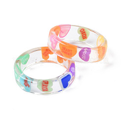 Transparent Resin Love Heart Word Finger Ring for Women&nbsp;RJEW-T022-023