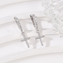925 Sterling Silver Micro Pave Clear Cubic Zirconia Hoop Earrings for Women&nbsp;EJEW-G427-01P-02