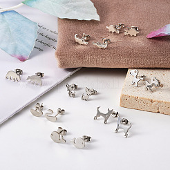 16 Pairs 16 Style Crocodiles & Dog & Swan & Hedgehog & Dinosaur & Bird 304 Stainless Steel Stud Earrings&nbsp;EJEW-CF0001-02P