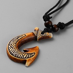 Resin Fishhook Pendant Necklaces&nbsp;NJEW-WH0023-12A