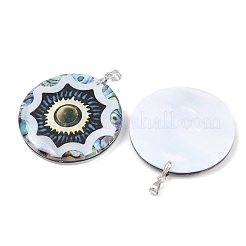 Natural Black Lip Shell & Paua Shell & White Shell & Yellow Shell Eye Pendants&nbsp;KK-C135-02P