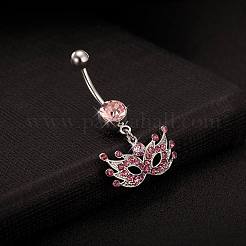 Piercing Jewelry Real Platinum Plated Brass Rhinestone Mask Navel Ring Belly Rings&nbsp;AJEW-EE0001-48B