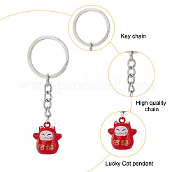 8Pcs 4 Colors Lucky Cat Shapes Baking Paint Brass Keychains&nbsp;KEYC-GO00001