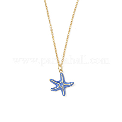 Brass Medium Blue Enamel Starfish Pendant 304 Stainless Steel Cable Chain Necklaces&nbsp;NJEW-JN05439
