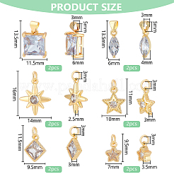 12Pcs 6 Styles Brass Cubic Zirconia Pendants&nbsp;KK-BC0013-60