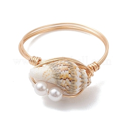 Shell Pearl Bead Finger Rings&nbsp;RJEW-JR00988