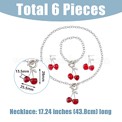 2 Set 2 Color Resin Cherry Pendant Necklace & Charm Bracelet & Dangle Stud Earrings&nbsp;SJEW-FI0001-18