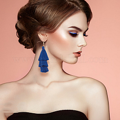 6 Pairs 6 Colors Bohemian Polyester Long Tassel Dangle Earrings with Iron Pins for Women&nbsp;EJEW-AN0003-97