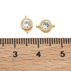 SHEGRACE Brass Pave Clear Cubic Zirconia Flat Round Connector Charms&nbsp;XGRQ3D730-500G