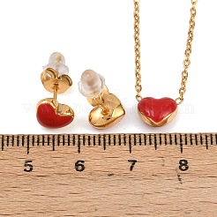Heart 304 Stainless Steel Enamel Necklaces & Stud Earrings Sets for Women&nbsp;SJEW-K003-03G