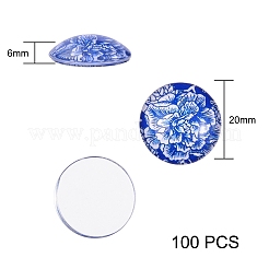Blue and White Printed Glass Cabochons&nbsp;GGLA-SZ0001-13