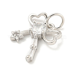 Rack Plating Brass Micro Pave Clear Cubic Zirconia Pendants&nbsp;KK-B093-01D-P