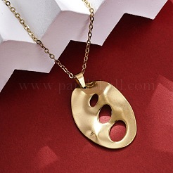 Hollow Textured Oval 304 Stainless Steel Pendant Necklaces&nbsp;NJEW-M096-24G