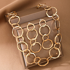 Alloy Ring Link Chain Necklace & Stud Dangle Earrings Sets&nbsp;FS-WGB71C6-01