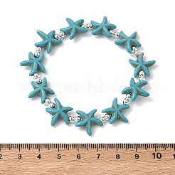 Synthetic Turquoise & Non-magnetic Hematite Beads Stretch Bracelets for Women Men&nbsp;BJEW-JB13726-01