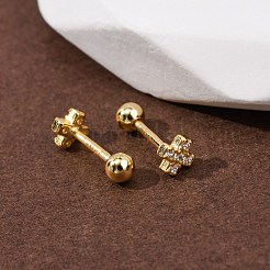 Cross 925 Sterling Silver Micro Pave Clear Cubic Zirconia Stud Earrings&nbsp;EJEW-K317-11G