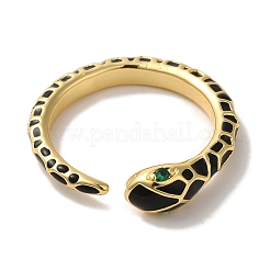 Rack Plating Snake Brass Micro Pave Cubic Zirconia Cuff Ring&nbsp;RJEW-C107-01G