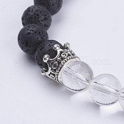 Natural Lava Rock & Quartz Crystal Stretch Bracelets&nbsp;BJEW-JB03510-01
