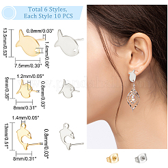 60Pcs 6 Style 304 Stainless Steel Stud Earring Findings&nbsp;STAS-DC0010-21