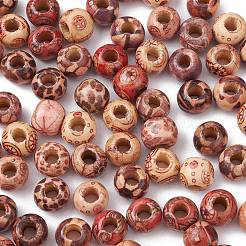Printed Wood European Beads&nbsp;WOOD-YW0001-10