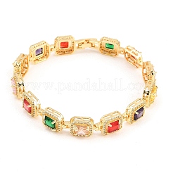 Square Brass Micro Pave Clear Cubic Zirconia and Glass Link Chain Bracelets&nbsp;BJEW-T025-04G-02