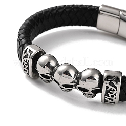 Men's Braided Black PU Leather Cord Bracelets&nbsp;BJEW-K243-18AS