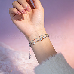Brass Pave Clear Cubic Zirconia Star Tassel 2-Strand Bracelets for Women&nbsp;WG8024F-01