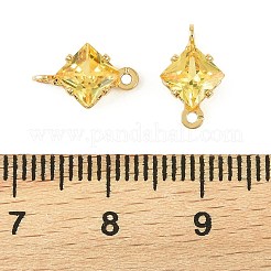 Brass Pave Cubic Zirconia Rhombus Connector Charms&nbsp;KK-P347-04G-02
