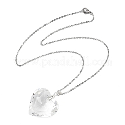 Valentine's Day Faceted Clear Glass Heart Pendant 304 Stainless Steel Cable Chain Necklaces for Women&nbsp;NJEW-JN06074-02