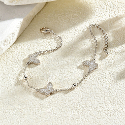 Elegant Brass Micro Pave Clear Cubic Zirconia Butterfly Link Chain Bracelets for Women&nbsp;FX8135-2