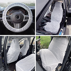Disposable Non-woven Fabrics Car Seat & Steering Wheel & Car Gear Shift Cover Sets&nbsp;AJEW-TAC0034-15