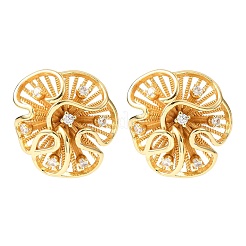 Flower Brass Micro Pave Clear Cubic Zirconia Stud Earrings&nbsp;EJEW-D346-01G