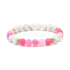 5Pcs 5 Color Natural Weathered Agate(Dyed) & Howlite Round Beaded Stretch Bracelets Set&nbsp;BJEW-JB08087