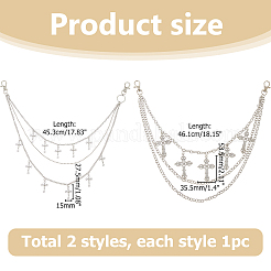 2Pcs 2 Styles Cross Charm Alloy 3 Layer Chain Belts for Pants&nbsp;AJEW-HS0001-18